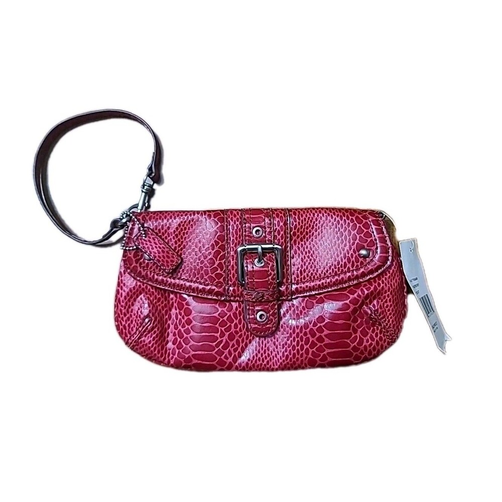 Nine West Wristlet Purse Raspberry Pink Faux Leather Snap Closure Y2K Retro NEW